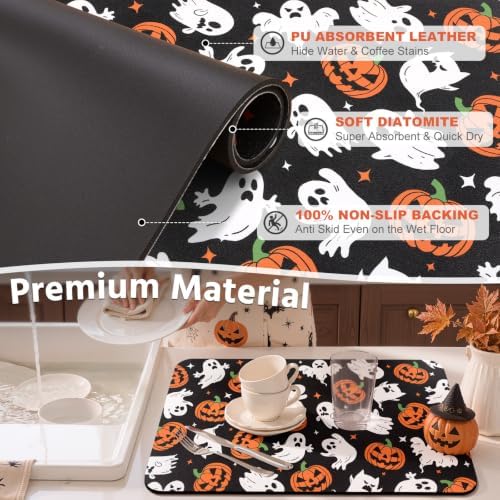 Findosom Ghost Halloween Dish Drying Mat, 12" x 20" Absorbent Coffee Mat - Image 6