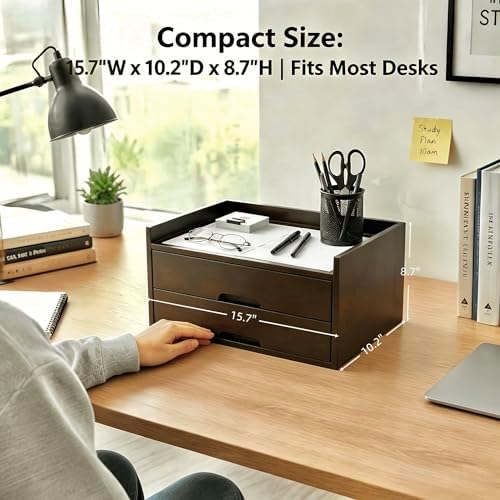 Solid Wood Desk Organizer with Drawers, Wooden Desktop Drawers - Image 6