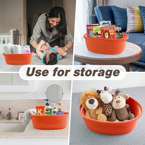 Pro Goleem Small Woven Basket with Gift Bags and Ribbons Durable Baskets for Gifts Empty Small Rope Basket for Storage 12"X 8" X 5" Baby Toy Basket with Handles, Orange - Image 5