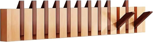 Wall Mounted Coat RackHooks Piano Key Hangers Natural Solid Wood Hanger Non-Woven Fabric Clothes Hangers for Closet, Kitchen, Bedroom, Bathroom, Entryway (Walnut-Beech, 12 Hooks)