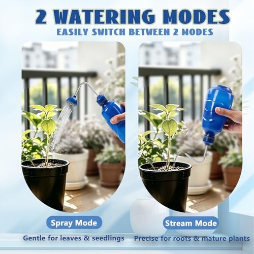 2 Pack 450ML Small Watering Cans, 2 in 1 Spray Head for Plants, Blue - Image 3