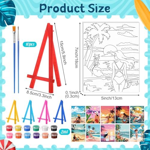 Blosssound 10 Set Pre Printed Canvas Pre Drawn Canvas Painting with Easel Kits 5" x 7" Outline Painting Panels for Beginners, DIY Craft Project, Party Favor, Home Decors(Hawaii Women) - Image 2