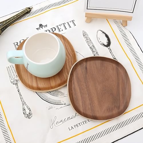 Set of 3 Wooden Tea Saucer Coaster Saucer Tray for Tea, Coffee, Natural Wood Grain Natural Wood for Guests, Stores, Offices, 4.7 x 4.7 inches (12 x 12 cm) (Walnut) - Image 5