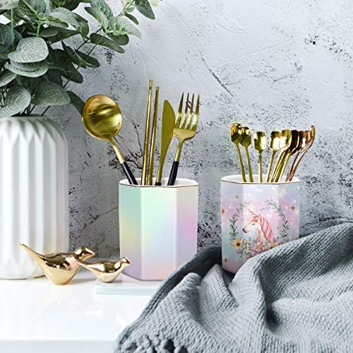 Pen Holder for Desk, Pencil Cup Holder Desktop Stationery Makeup Brush Organizer for Girls Durable Ceramic Desk Organizer for Office, Classroom, Room, Colorful - Image 4