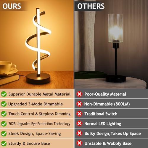 NUÜR Black Spiral LED Table Lamp, Dimmable Metallic Bedside Lamp - Image 3