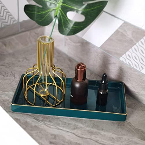 10 x 5 Ceramic Bathroom Tray for Countertop, Decorative Vanity Tray for Dresser Tops, Small Rectangular Trays for Perfume, Candle, Jewelry, Cosmetics (Green) - Image 2