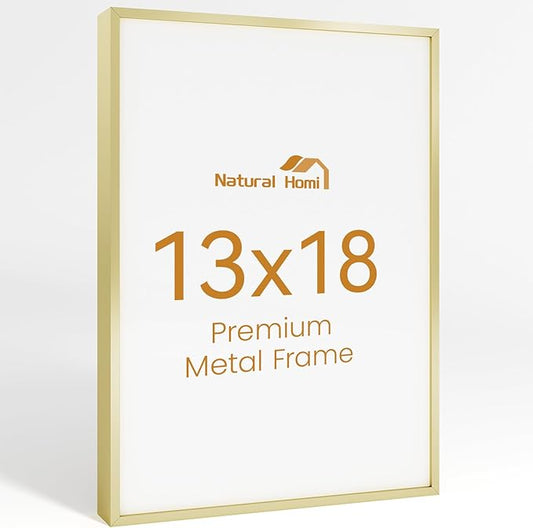 13x18 Aluminum Metal Picture Frame,Tempered Glass Gold Photo Frame 13x18 for Family Photo,Posters,Art,Document to Wall Mount Horizontally or Vertically