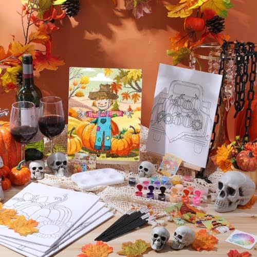 Dinifee 6 Pack Pre Drawn Canvas for Painting Pre Printed Canvas Kit 8 x 10 Inch Stretched Cotton Paint and Sip Set for Adults Couple Party Graduation Summer Date Night(Thanksgiving) - Image 2