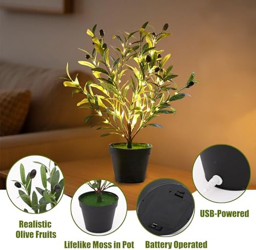 Artificial Olive Tree Lamp, Faux Olive Tree and Fruits Artificial Plant Twinkling Tree for Office House Living Room Bedroom Stairs Foye Coffe Shop Store Home Decor, Christmas Birthday Gifts for Women - Image 3