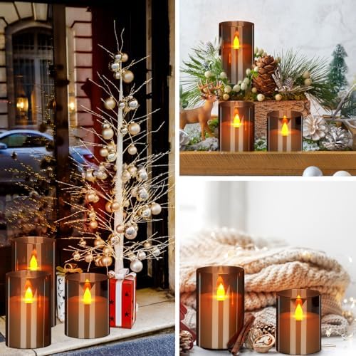 Flameless Candles 4" 5" 6" Acrylic Glass Pillars 3" Diameter Battery Operated Flickering Candles Include Remote with 24Hour Timer Function 400+ Hours by 2 AA Batteries (Gray, Warm Light 6 Pack) - Image 5