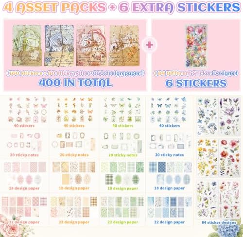 484Pcs Vintage Floral Scrapbook Supplies Kit, Paper & Journaling Stickers - Image 3