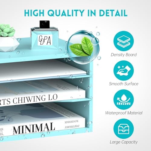 3 Tier Wood Desk Organizer, Mail Sorter and Paper Organizer for Desk, Blue - Image 5