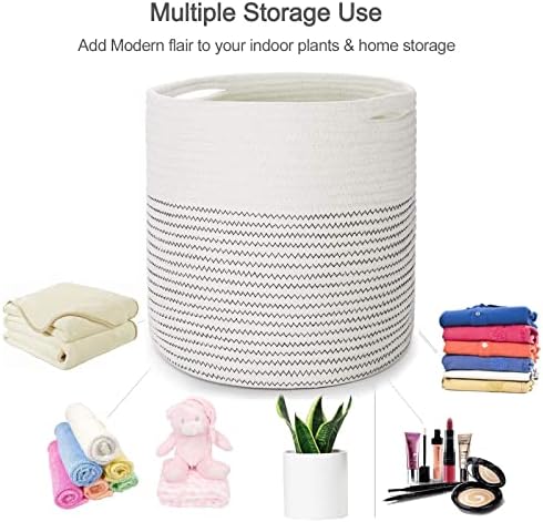 Woven Cotton Rope Plant Basket for 11 12" Flower Pot White - Image 3