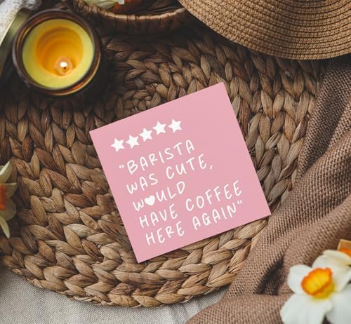 Pink Coffee Bar Accessories - Would Have Coffee Here Again Wooden Box Signs, Bar Decorations For Home, Pink Wood Sign Home Decor For Kitchen Desk Table Shelf 5x5 Inch - Image 4