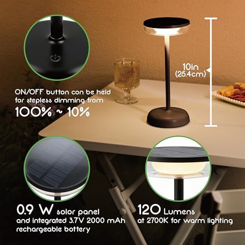 Cocktail Style Solar Table Lamp, USB-C, Dimmable, Black, 1pk - Image 5