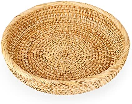 Hipiwe Small Round Keys Basket Bowl for Entryway 8.6" Wicker Rattan Basket by Hipiwe