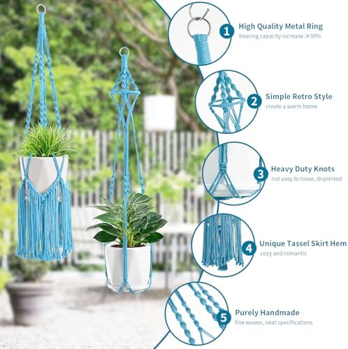 SFENNGPET Macrame Plant Hangers, 6Pack Hanging Planters for Indoor Plants - Image 2