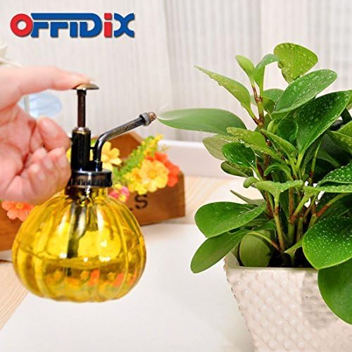 OFFIDIX Yellow Glass Watering Can Indoor, 6.3" Tall Vintage Style with Bronze Plastic Top Pump One Hand Spray Bottle - Image 4