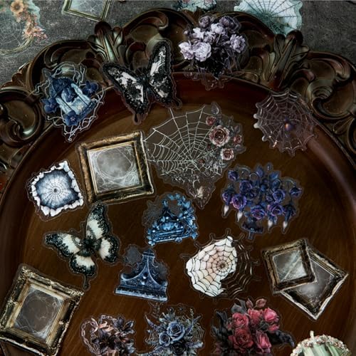 Alideco 120pcs Scrapbook Stickers Vintage Dark Floral Butterfly Picture Frame Stained Glass Scrapbooking Junk Journal Crafts Embelishment Decoration Stickers (yiwangdegubao) - Image 2