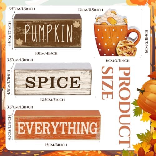 Moucuny 4 Pcs Fall Coffee Table Decor, Wooden Hot Cocoa Cup Block Sign - Image 2