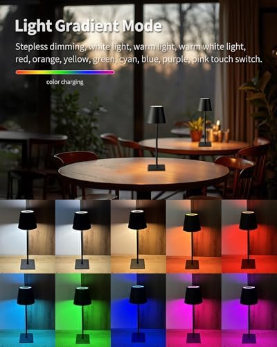 KDG 2 Pack Cordless Black Table Lamps, RGB Color Stepless Dimming Desk Lamp - Image 3