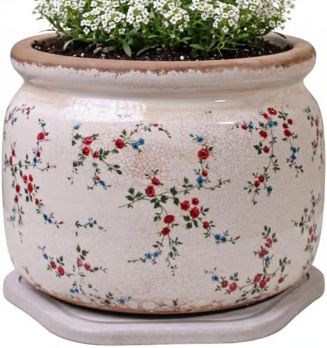 Cottage Core Ceramic Plant Pot with Decorative Saucer, Plant Lover Gifts by XiaanJiaju