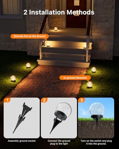 8 Pack 3.94" Warm White Solar Powered Crackle Glass Orb LED Lights - Image 5