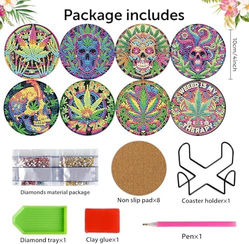 8 Pcs Leaf Diamond Art Coasters Kits, Diamond Painting Coasters Kits - Image 4