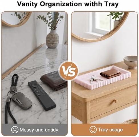 Bathroom Vanity Tray - 9.4''x3.9'' Silicone Bathroom Tray with Scalloped Edge, Counter Top Tray for Vanity Sink Countertop, Decorative Organizer for Cosmetics Jewelry, Rectangular, Marble White Pink - Image 4