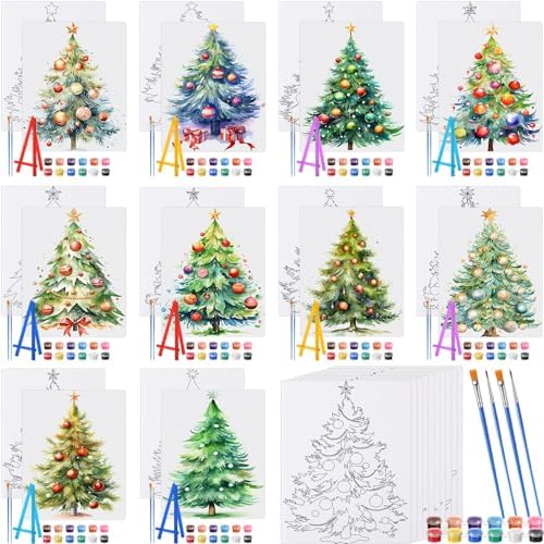 Blosssound 10 Set Christmas Tree Pre Printed Canvas for Painting 5x7 by Blosssound