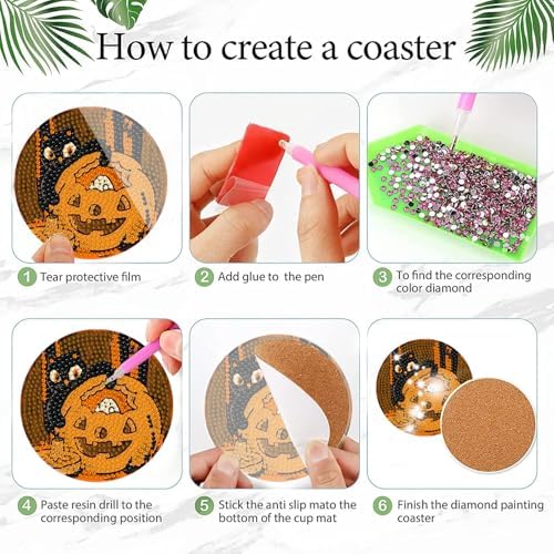 DOTSOPS 8 PCS Halloween Diamond Art Kits for Adults Diamond Art Coasters - Image 3