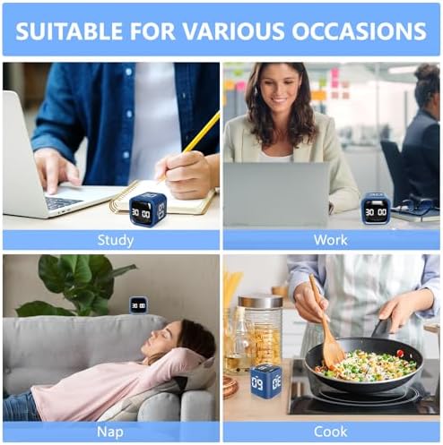 GuDoQi Multi-Function Cube Timer, 5/10/30/60 Min & Custom Count Down, Included Pause & Resume Feature, Silent, Vibrate & Adjustable Sound Alarm for Productivity in Tasks,Study & Kitchen, Classic Blue - Image 6