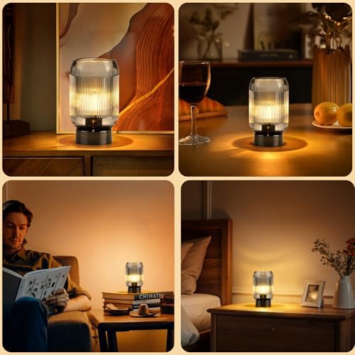 Small Battery Operated Lamp with Timer, Ribbed, Black - Image 6