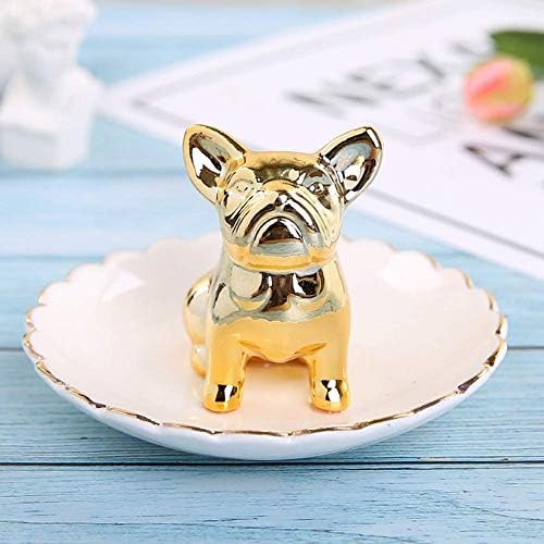 Lependor Dog Ceramic Jewelry Tray Ring Holder Trinket Dish Necklace Earrings Rings Jewelry Organizer Display Jewelry Trinket Holder Home Decoration - Gold Bulldog - Image 3