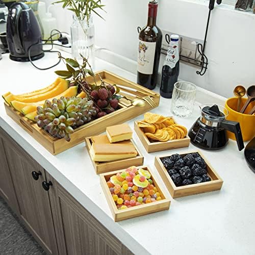 Wood Serving Tray with Handle, Set of 7 Nesting Rectangular Trays for Party - Image 5