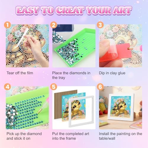 GHHKUD Cute Turtle Diamond Art Painting Kits for Adults with Frame, Diamond Art Animals Crafts for Ages 4-6-8-12, Easy to DIY Gem Painting Gifts Home Wall Deco 15x15cm (Beautiful Packages) - Image 6