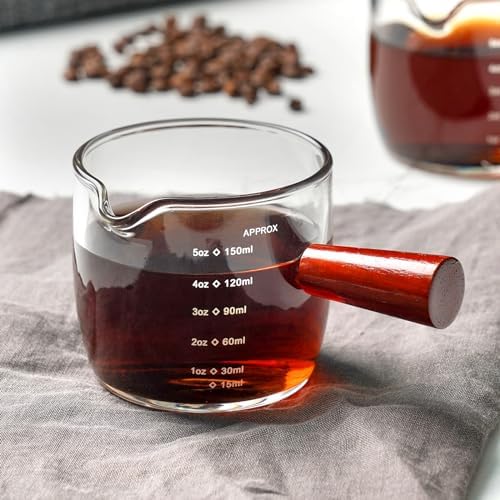 Wooden Handle Graduated Single Mouth Cup 150ml Glass Coffee Cup Glass Graduated Milk Cup Clear Glass By - Image 7
