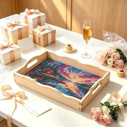 Scenery Diamond Art Tray Wooden Serving Tray with Handles Decor 7.8×11.8 in - Image 7