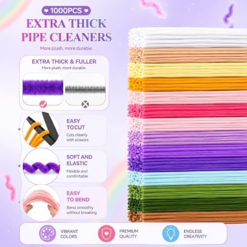 COSILY Pipe Cleaners Flower Kit with Photo Frame, 1000 Pcs 14-Color Chenille Stems Craft Set with Guide Book, DIY Arts and Crafts Bouquet Supplies, Handmade Birthday Gift for Girls Kids Adults - Image 4