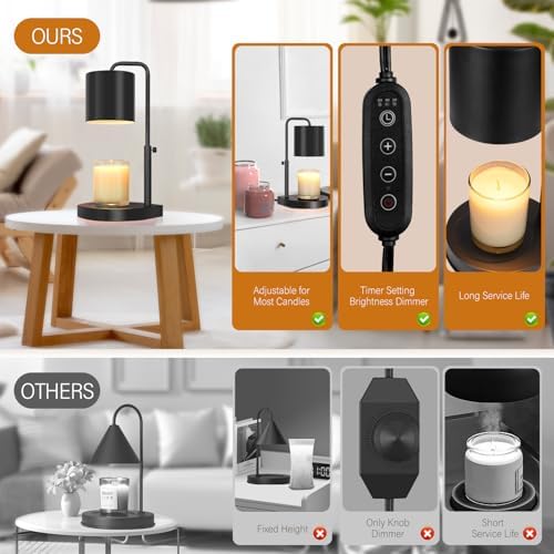 zukakii Candle Warmer Lamp Adjustable Height Dimmable with Timer Large Jar Candles Compatible - No Flame Scented Wax Warmer with 2 Bulbs - Mothers Day Gift - Black - Image 5
