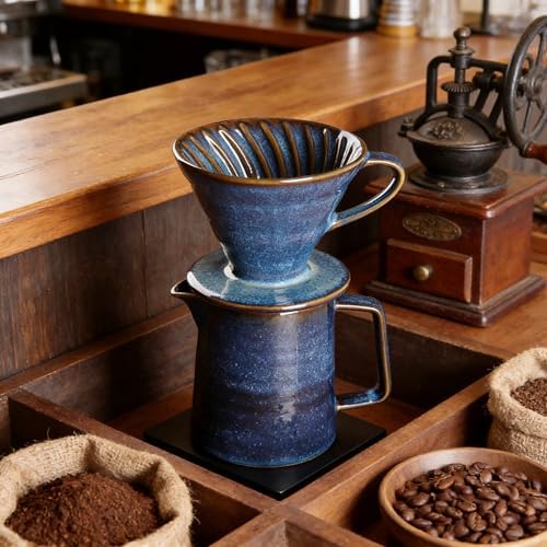 Pour‑Over Coffee Maker, Starry‑Blue V60 Ceramic Pour‑Over Coffee Pot, 450ml Pour‑Over Coffee Dripper, Comes with 40‑Pack Coffee Filters - Image 5