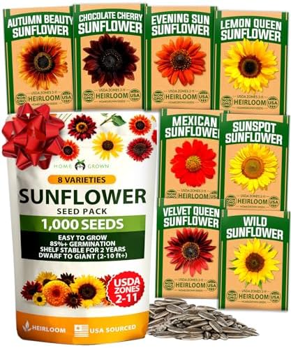 HOME GROWN Sunflower Mix Seeds, 8 Variety, 1,000+ Seeds by HOMEGROWN
