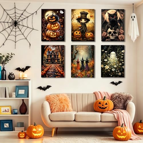Arttoplus 6 Pack Paint by Numbers Kit for Adults Halloween 12x16 inch - Image 5