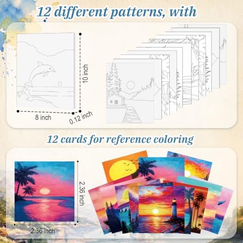 Ctosree 12 Pack Paint and Sip Kit Pre Drawn Canvas, Vivid Sunset, 10x8'' - Image 3
