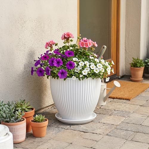 10 Inch Planter, Ceramic Plant Pots with Drainage Hole and Saucer, Modern Large Planters for Indoor Plants, Round Planter, Decorative Flower Pots, Living Room Decor, Gifts for Men Women, White - Image 7