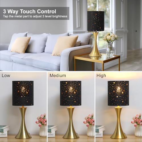 Touch Table Lamp,3 Way Dimmable Gold Bedside Lamp with Black Star Shade - Image 3