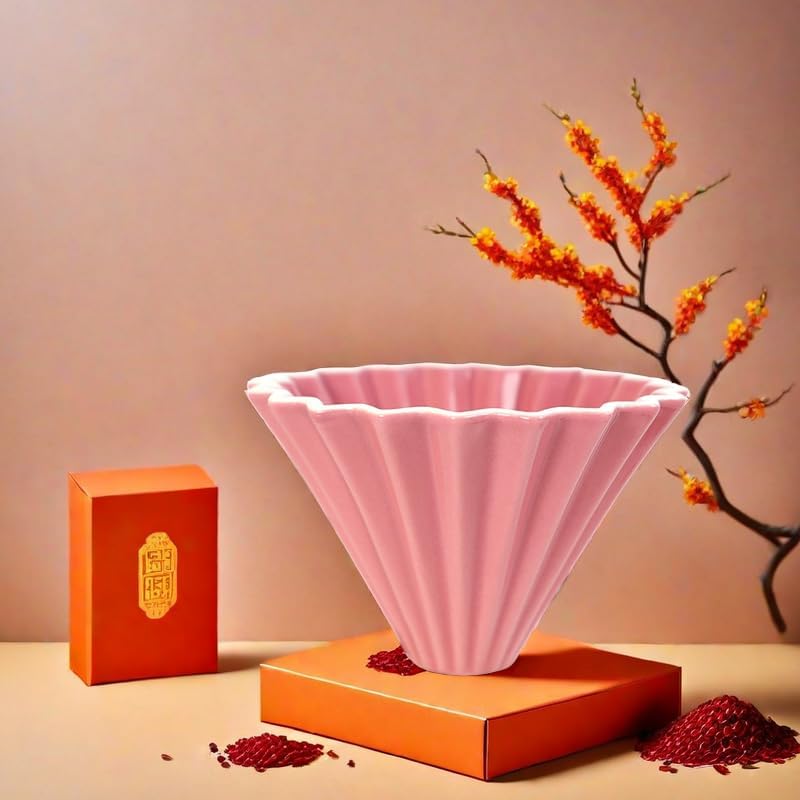 Origami Filter Cup,Ceramic Pour Over Coffee Maker, Non-Electric Pour Over Coffee Dripper, Easy Manual Brew Maker, Single Cups Porcelain for Home, Cafe, Camping, Coffee Gifts (pink) - Image 2