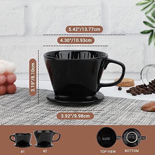 Segarty #2 Pour Over Coffee Maker, Single Cup Black Ceramic Coffee Dripper, 1 Set Size No.2 Reusable Filter Cone Drip Holder Slow Brewer with 3 Holes Flat Bottom for Travel, Camping, Office, Home - Image 2