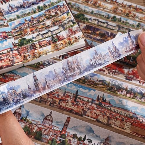 32 Rolls Vintage Washi Tape Set, European Cityscapes with Architectures & Scenery, Writable Decorative Tapes for Scrapbooking, Junk Journal Bullet Journal Supplies 8-50mm Wide, Artistic Adhesive Tape - Image 5