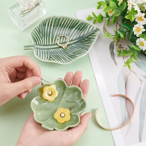 Ceramic Leaf Trinket Dish - 4-Leaf Clover Ring Holder & Lotus Jewelry Tray, Elegant Decorative Gift for Women - Image 2